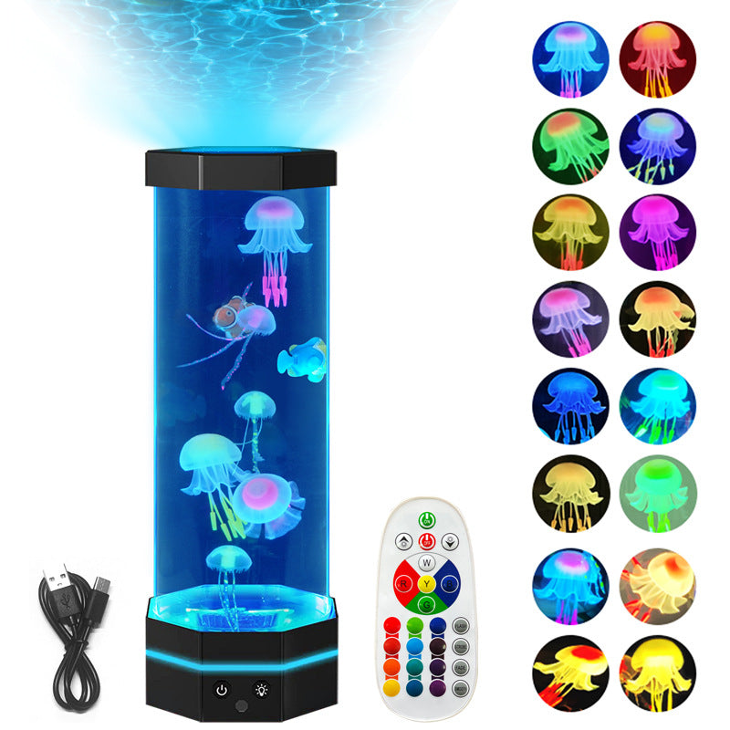 Jellyfish Lava Lamp 17 Colors Changing 15inch Jellyfish Lamp With Remote Control USB Plug-in Bubble Fish Lamp Kids Night Light Creative Projector Lamp Home Decor - Samuyostore 