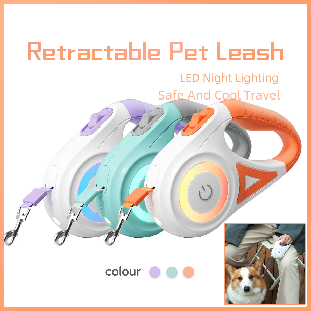 Dog Leash Retractable Leash And Dog Collar Spotlight Automatic Pet Dog Cat Traction Rope For Small Medium Dogs Pet Product - Samuyostore 