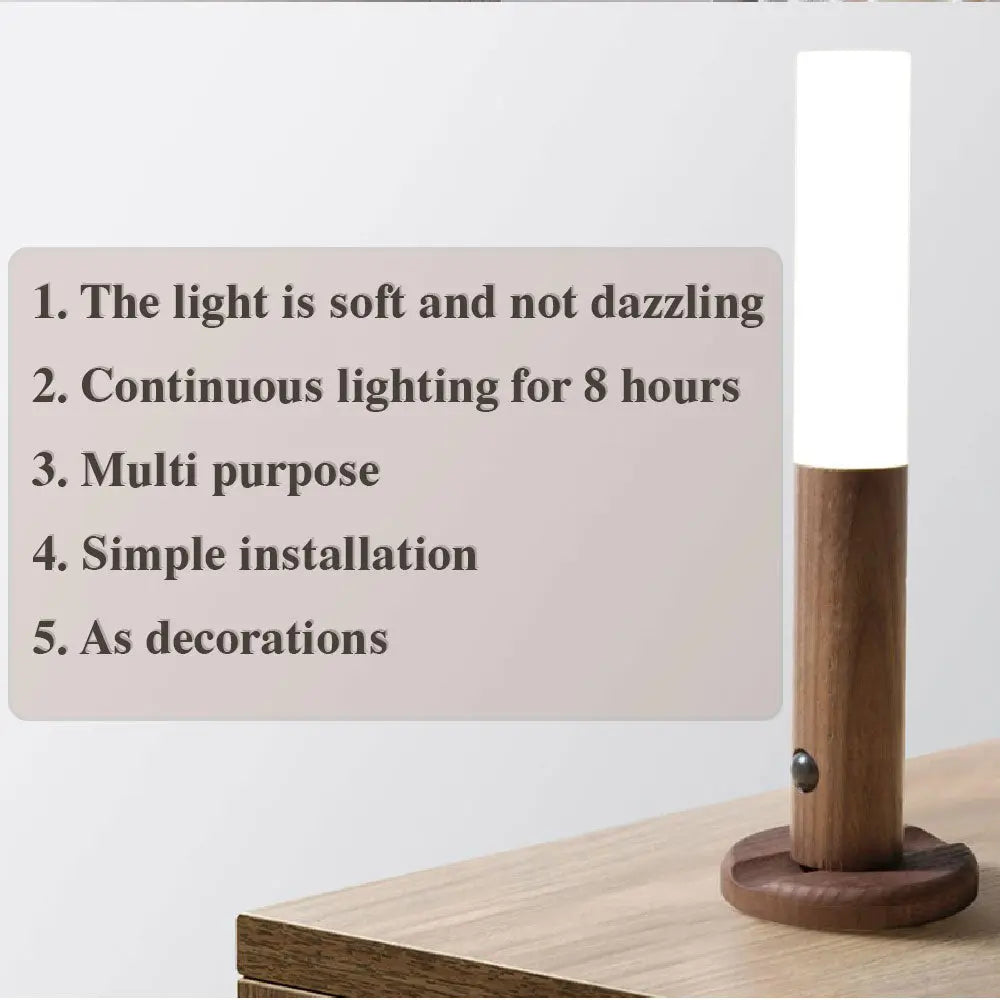 Auto LED USB Magnetic Wood Wireless Night Light Corridors Porch Lights PIR Motion Sensor Wall Light Cabinet Lamp - Samuyostore 
