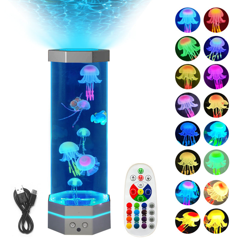 Jellyfish Lava Lamp 17 Colors Changing 15inch Jellyfish Lamp With Remote Control USB Plug-in Bubble Fish Lamp Kids Night Light Creative Projector Lamp Home Decor - Samuyostore 